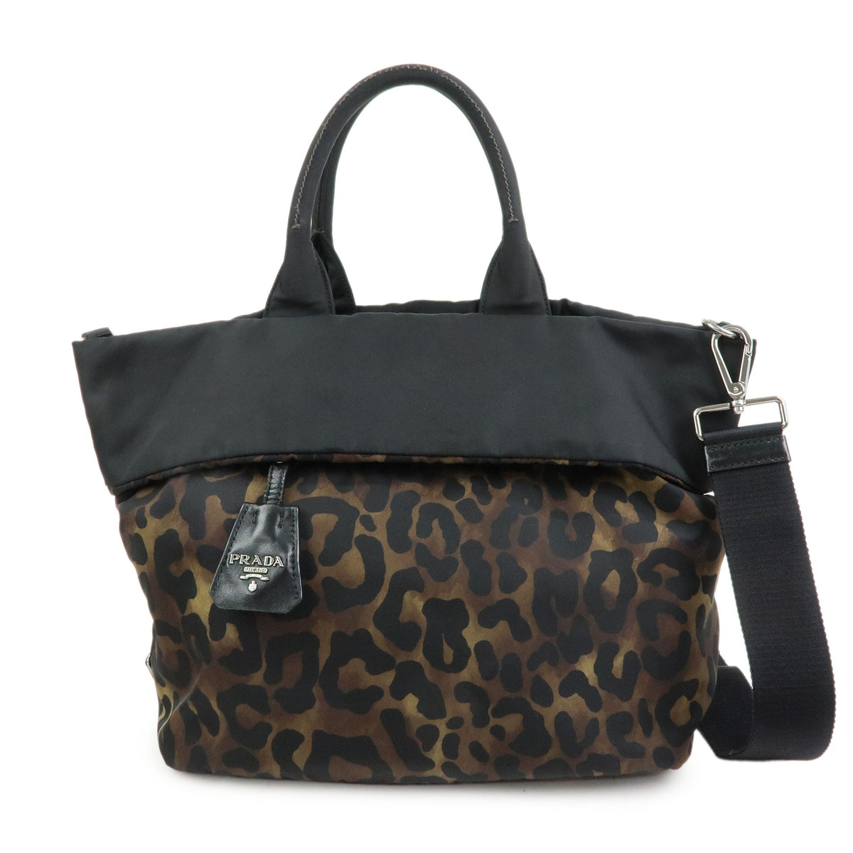 PRADA Triangle Logo Nylon Leather Reversible 2Way Hand Bag Black BN1959