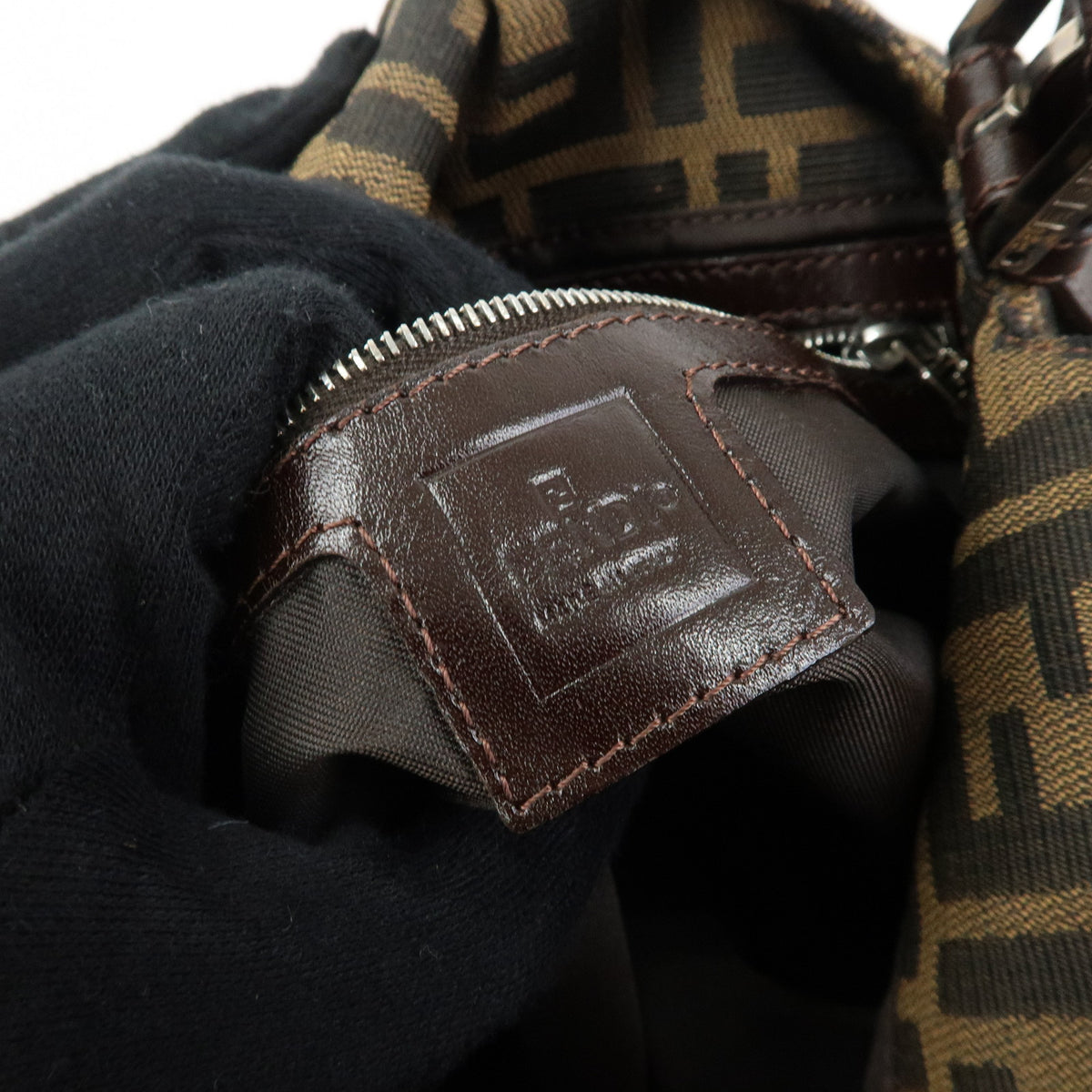 FENDI Zucca Canvas Leather Shoulder Bag Brown Black 125895