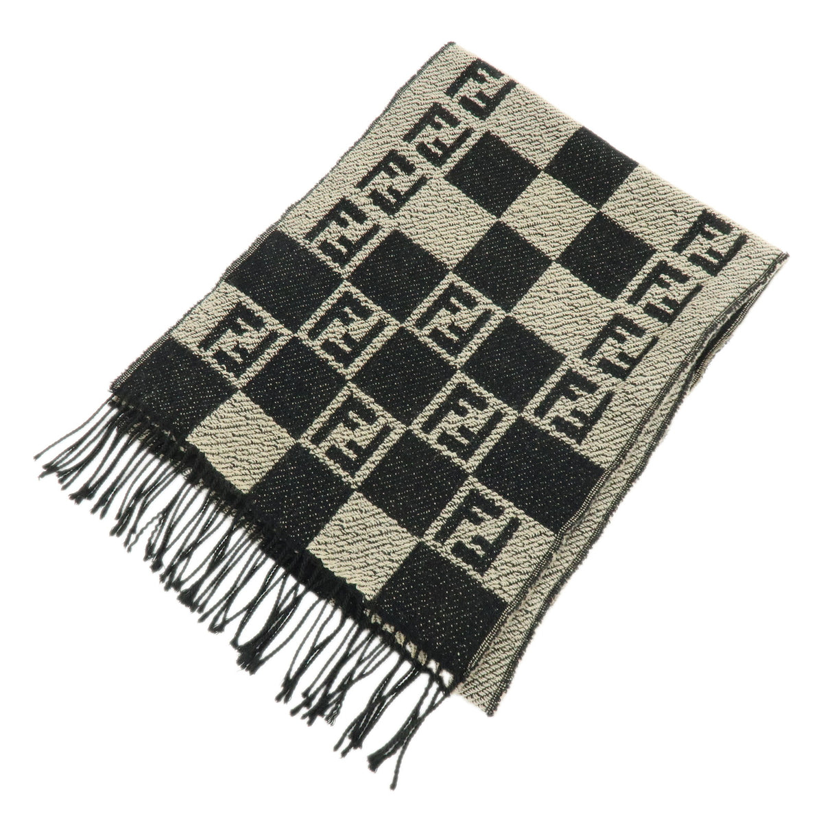 FENDI Zucca FF Logo Acrylic Wool Scarf Shawl Beige Black