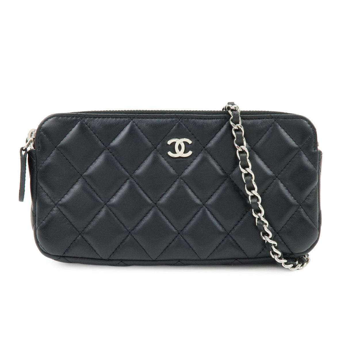 CHANEL COCO Mark Matelasse Lamb Skin Chain Shoulder Bag Black Silver