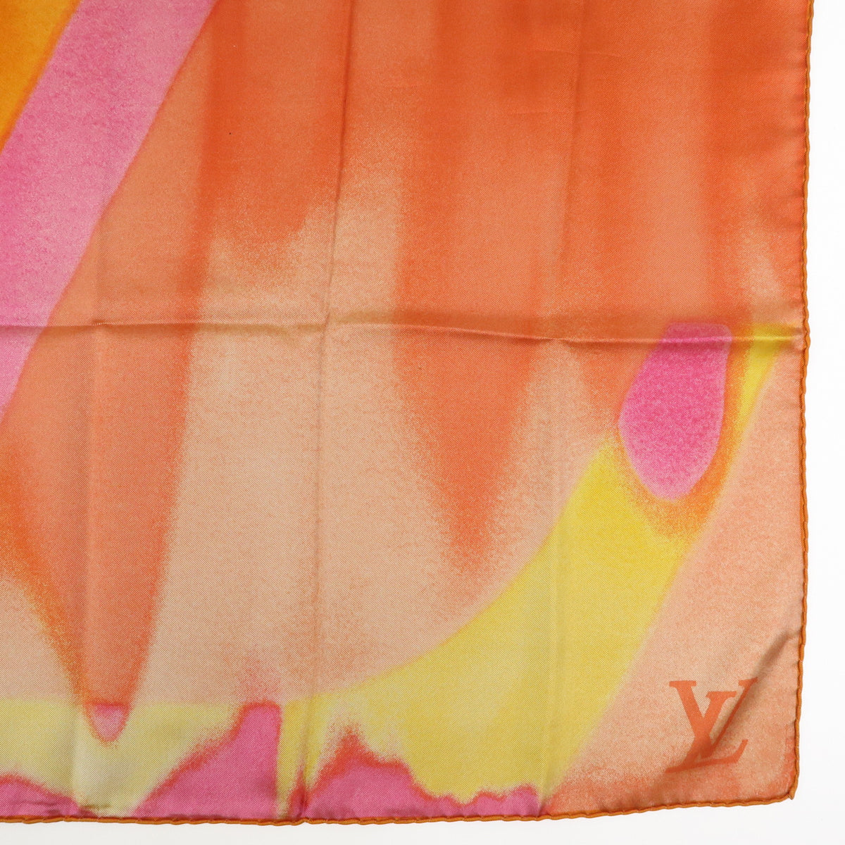 Louis Vuitton LV Logo Silk 100% Scarf Gradation Orange Fuchsia Mustard