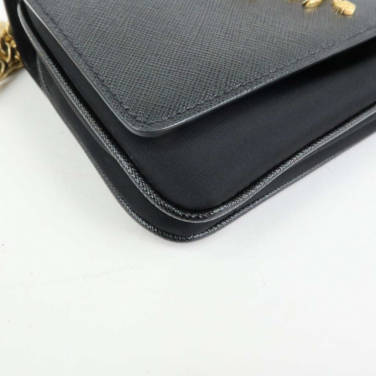 PRADA Logo Saffiano Nylon Leather Chain Shoulder Crossbody Bag Black