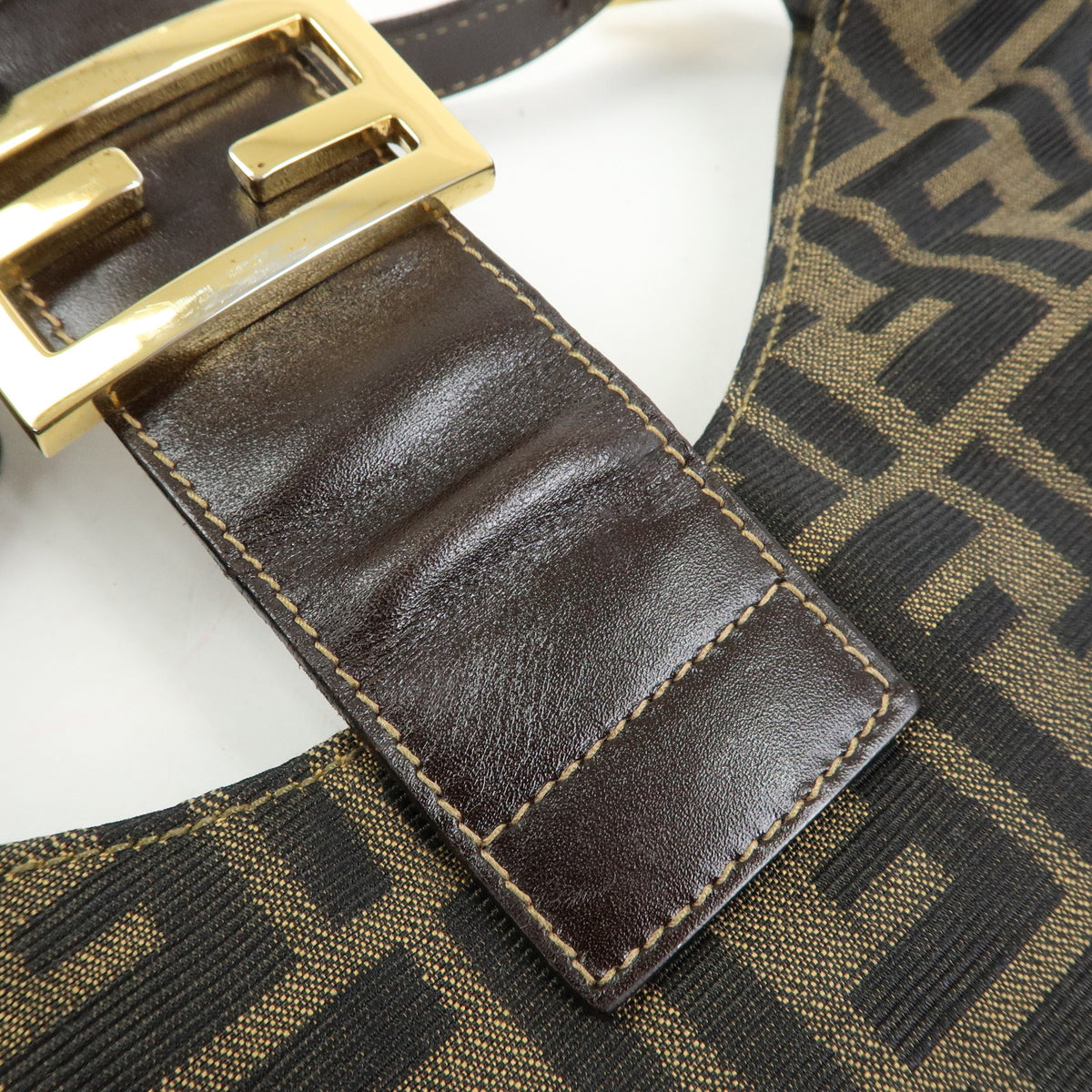 FENDI Zucca Canvas Leather Shoulder Bag Hand Bag Brown 26569