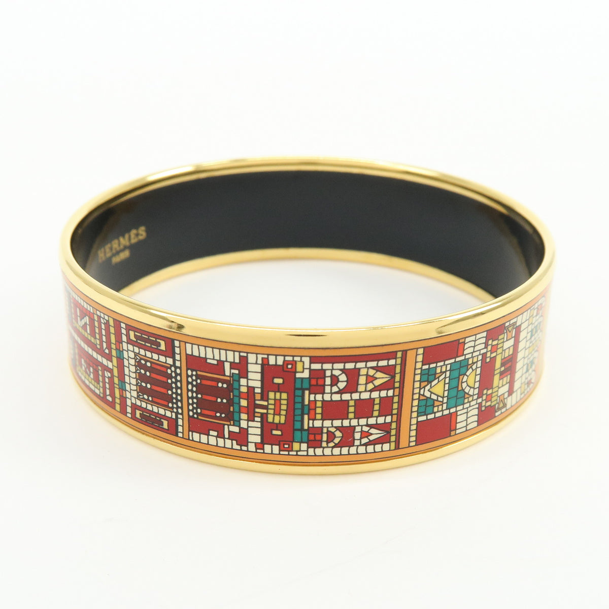 HERMES Email MM Gold Plated Metal Bracelet Bangle Gold Red