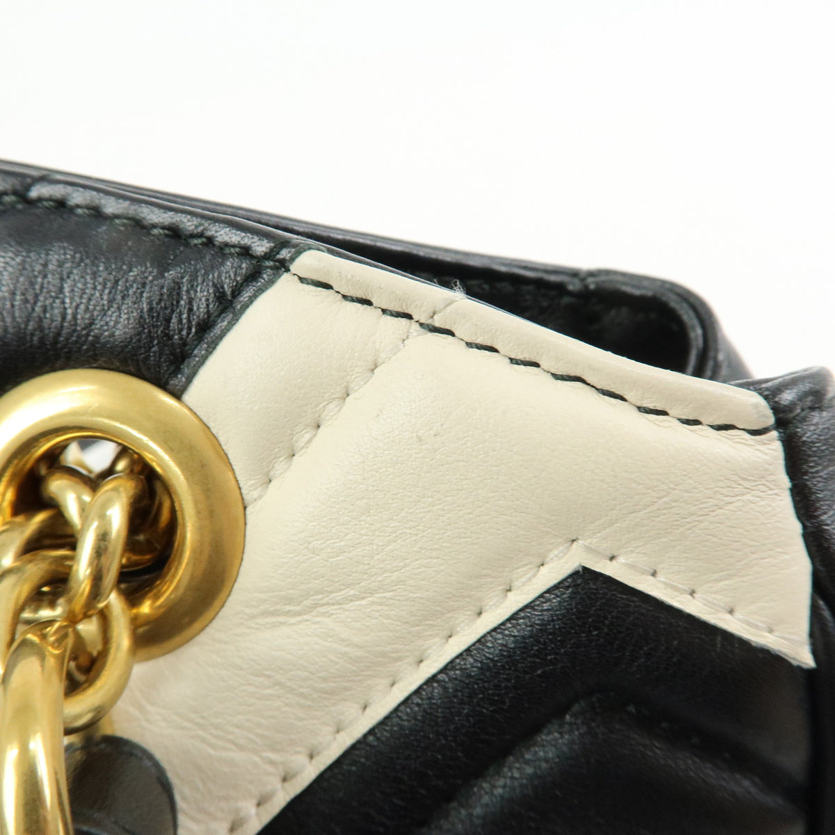 GUCCI GG Marmont Double G Leather Chain Shoulder Bag Black White 443501