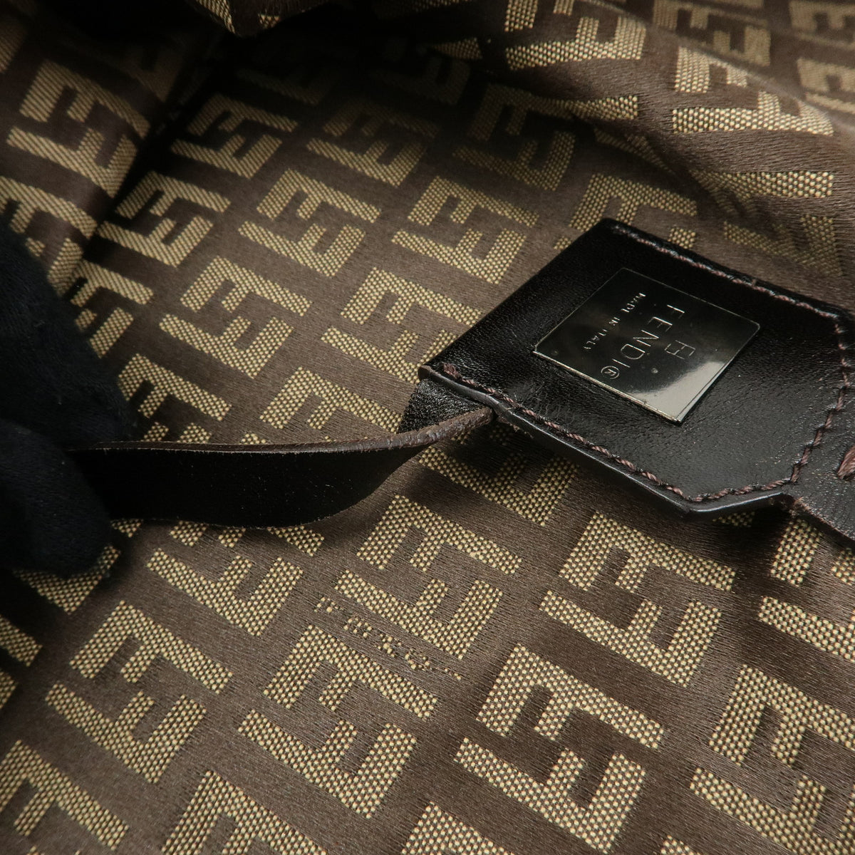 FENDI Zucchino Canvas Leather Tote Bag Hand Bag Brown 8BH005