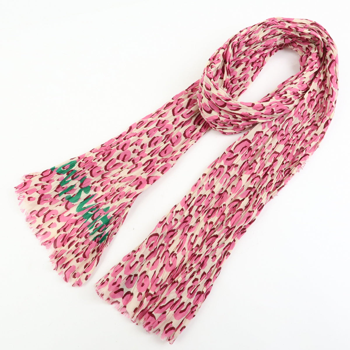 Louis Vuitton Leopard Cotton 100% Shawl Scarf Pink Green 401910