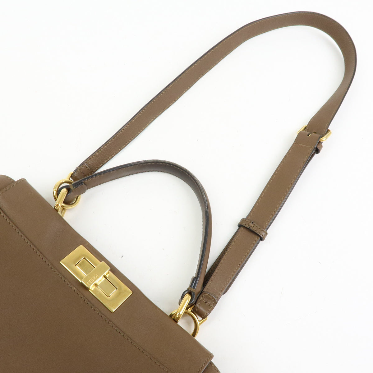 FENDI Peekaboo Medium Leather 2Way Hand Bag Shoulder Bag Brown 8BN290