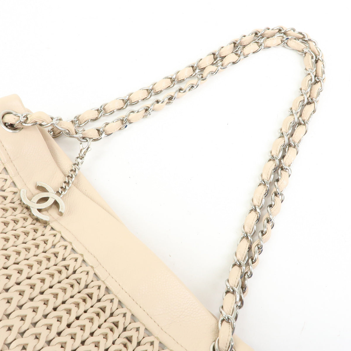 CHANEL Caviarskin Mesh CC Charm Chain Shoulder Bag Beige A28002