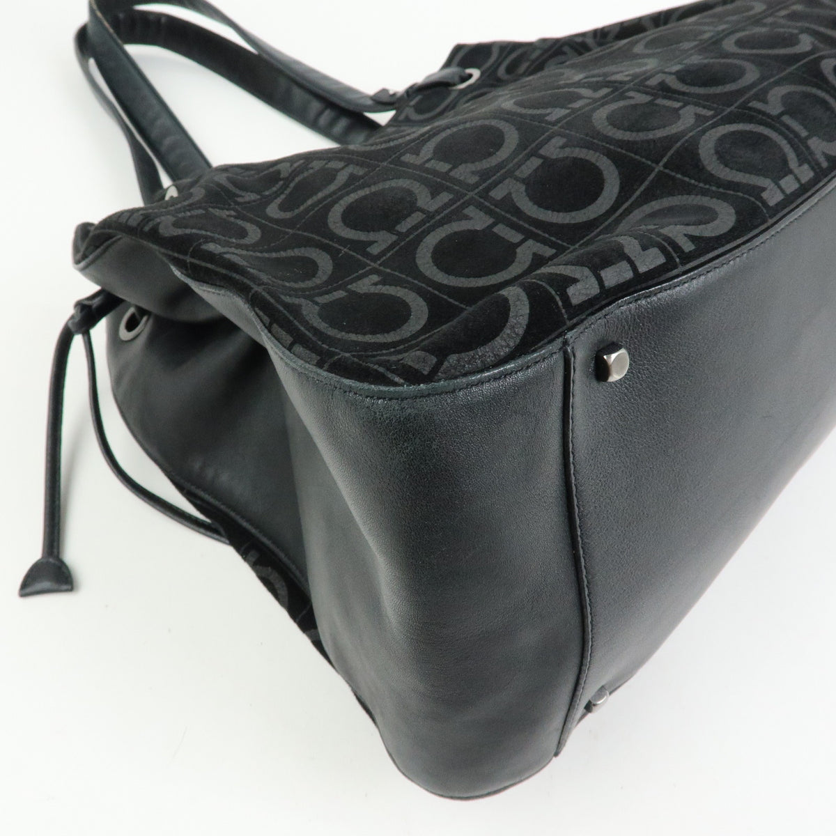 Ferragamo Gancini Suede Leather Shoulder Bag Tote Bag Black