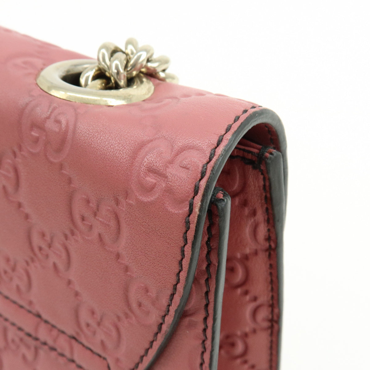 GUCCI Horsebit Guccissima Leather Chain Shoulder Hand Bag Pink 295402
