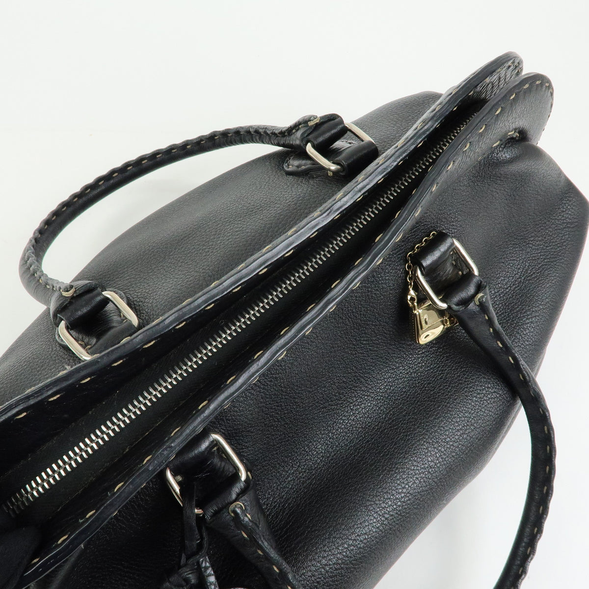 FENDI Selleria Leather Doctor's Bag Hand Bag Black 8BN076