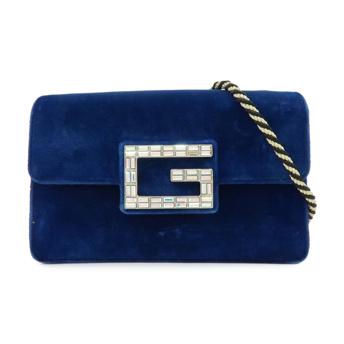 GUCCI Broadway Velvet Shoulder Bag Crossbody Bag Bijou Logo Navy 544242
