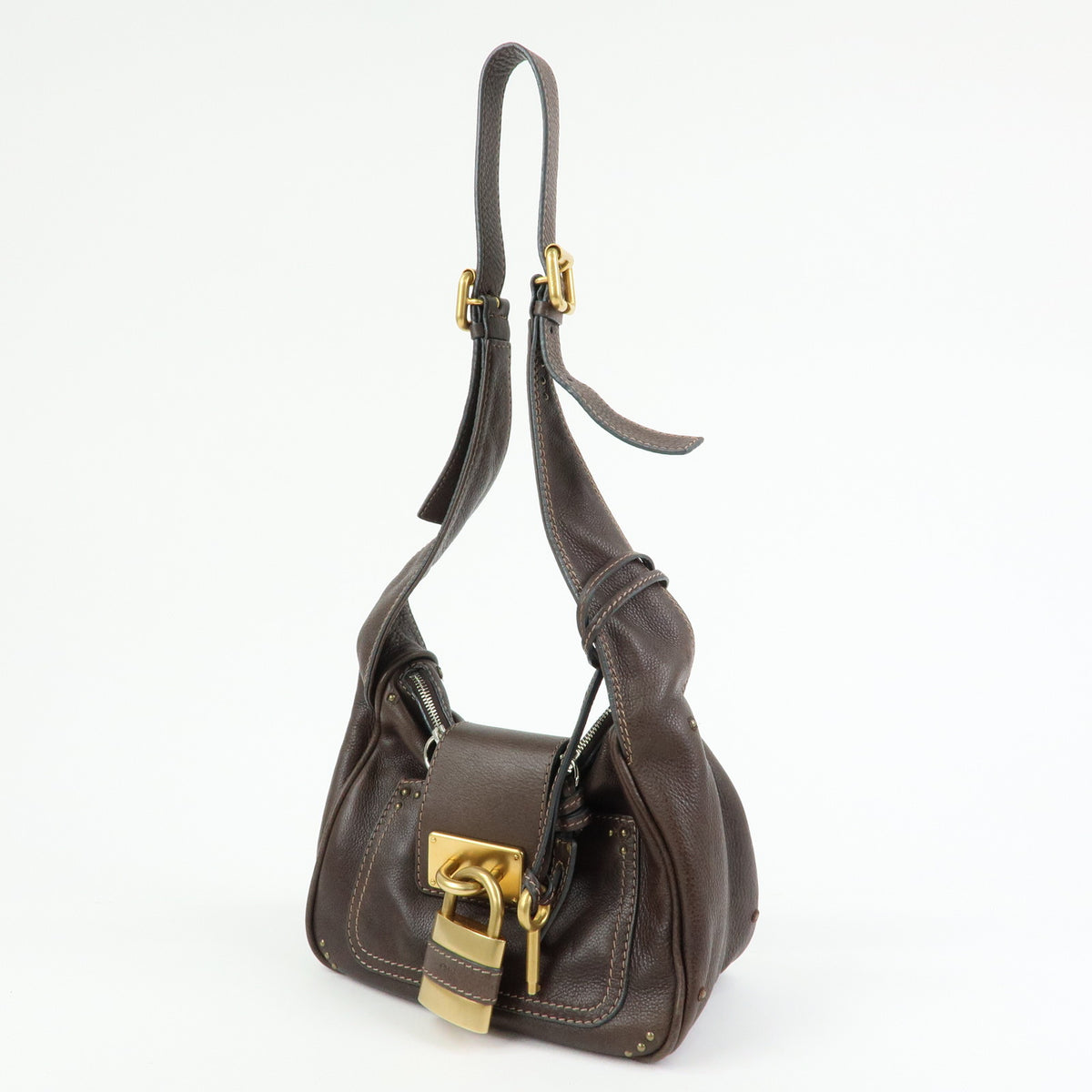 Chloe Paddington Leather Shoulder Bag Crossbody Bag Brown Pink