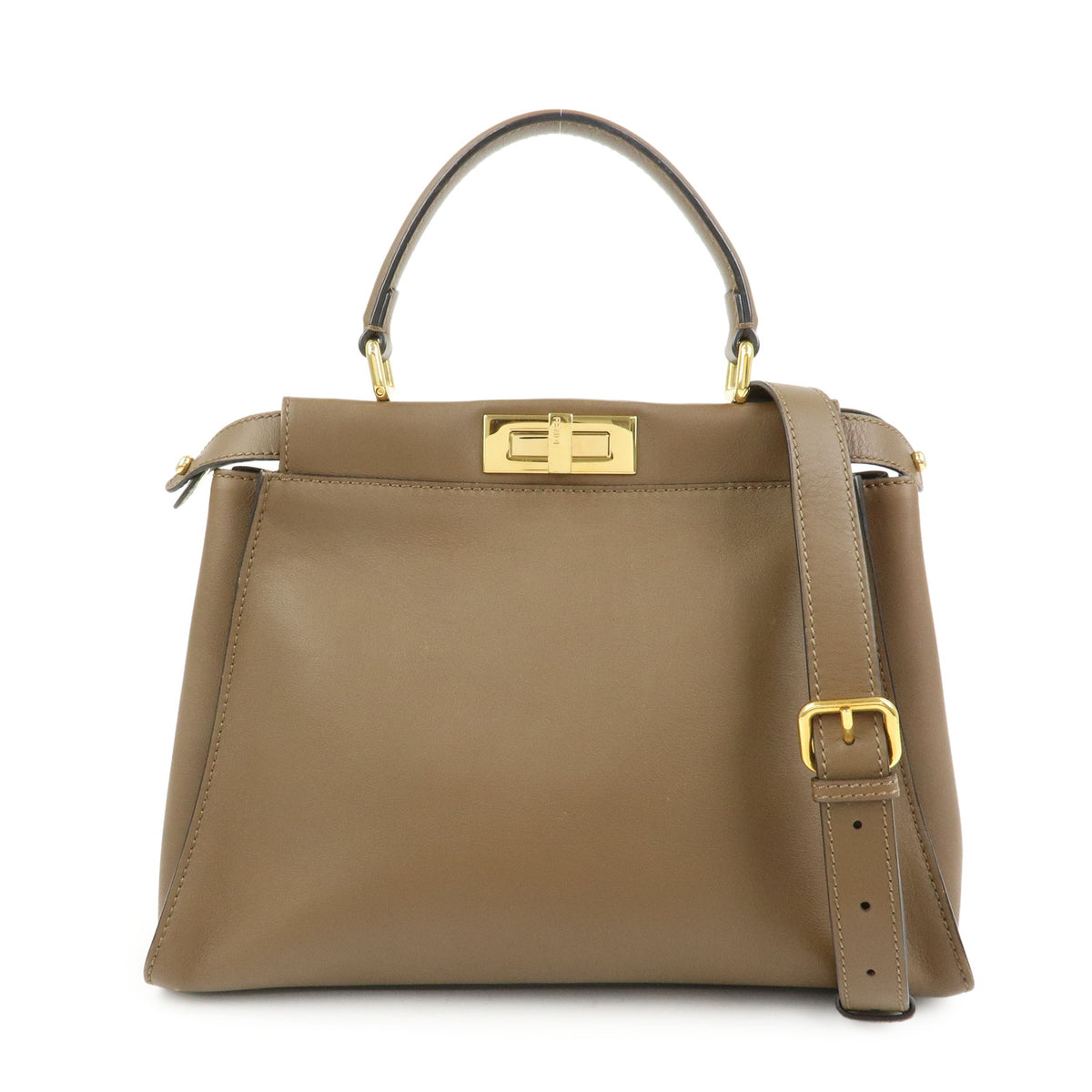 FENDI Peekaboo Pequin Leathe 2Way Hand Bag Shoulder Bag Brown 8BN290