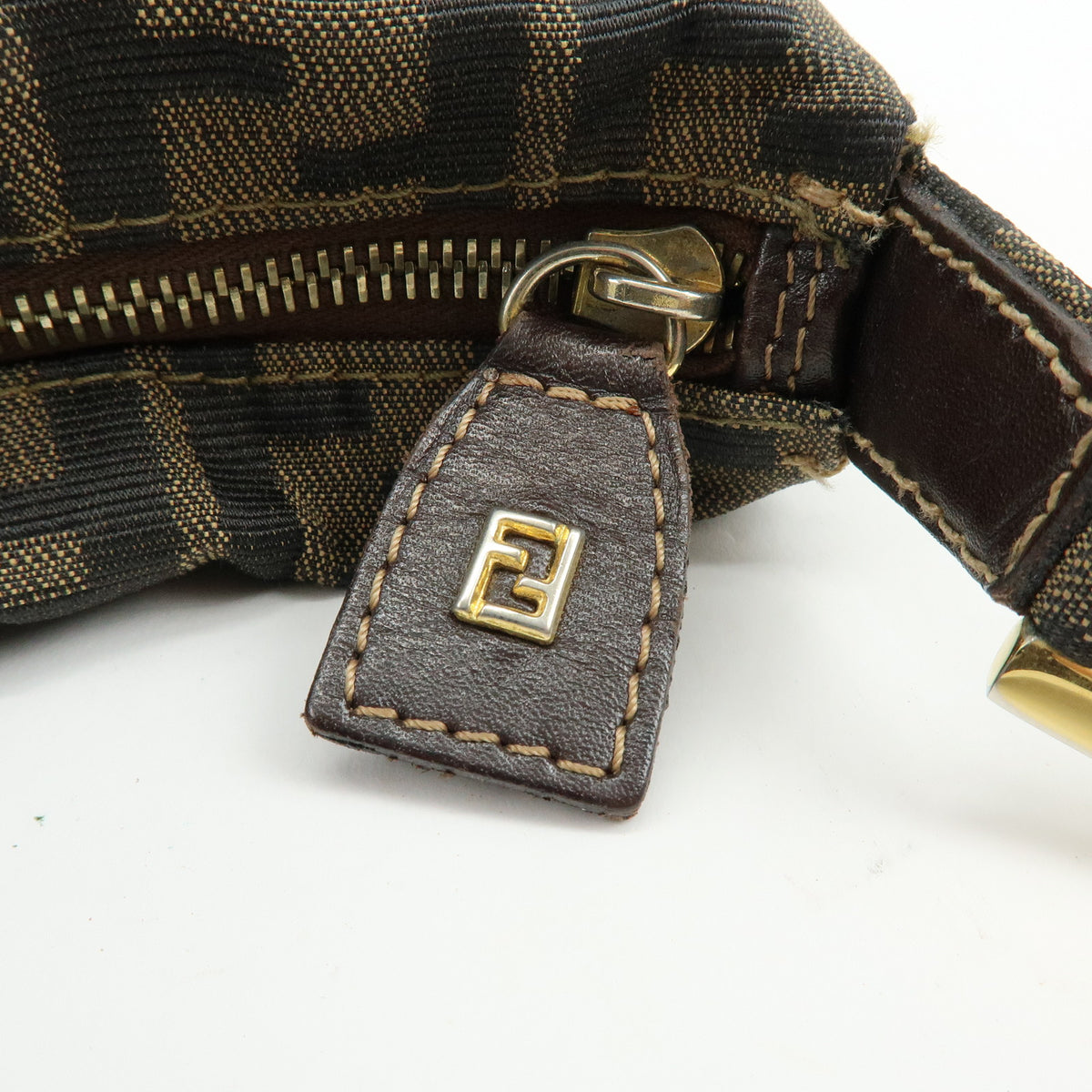 FENDI Zucca Jacquard Canvas Leather Shoulder Bag Hand Bag Brown