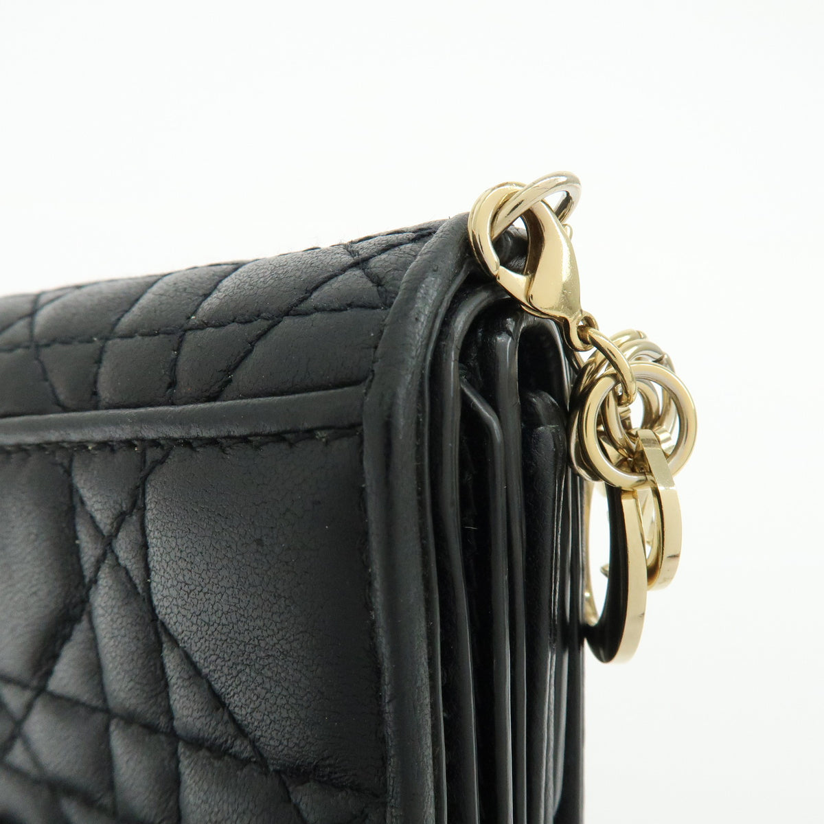 Christian Dior Lady Dior Cannage Bi-fold Compact Lotus Wallet Black
