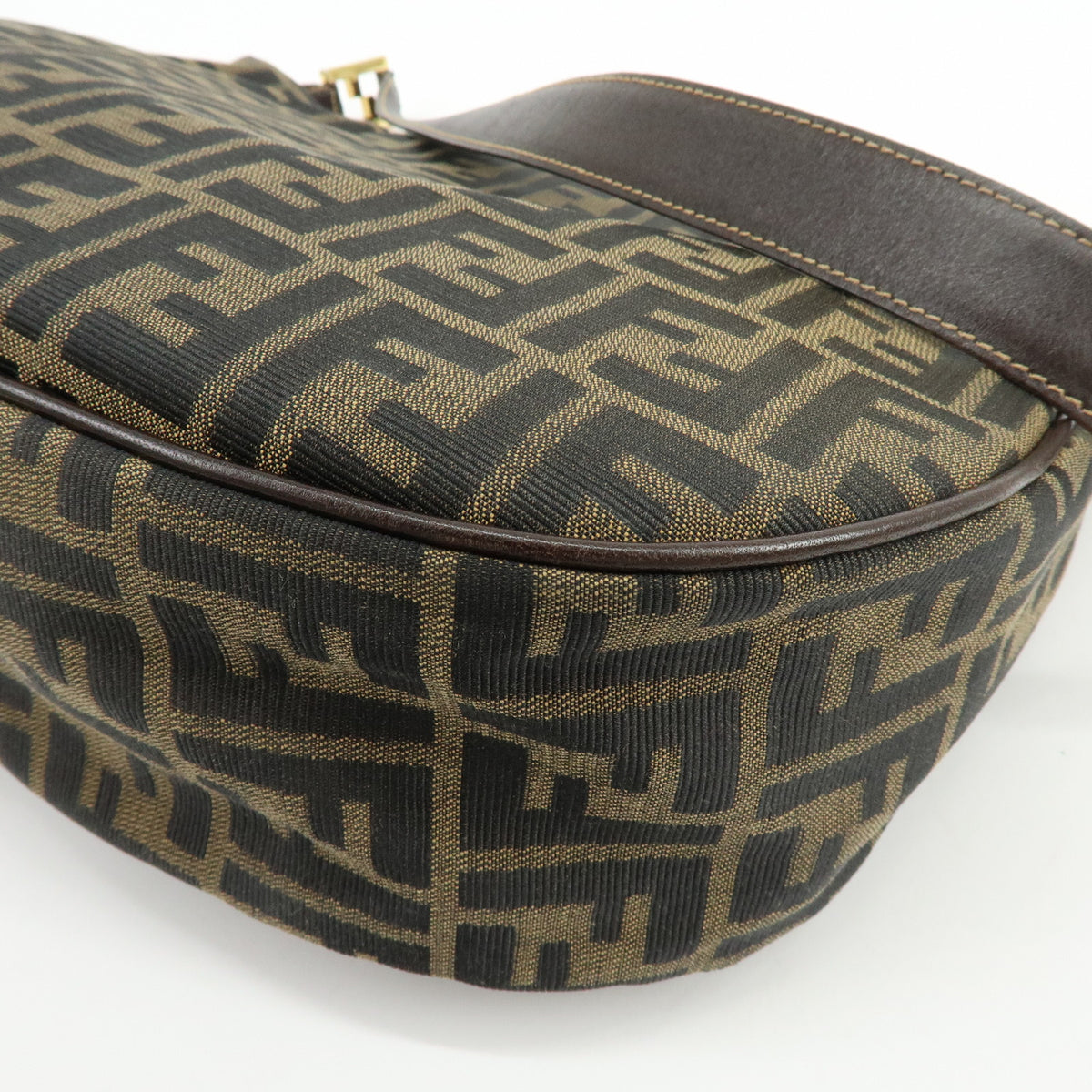 FENDI Zucca Jacquard Canvas Leather Shoulder Bag Hand Bag Brown