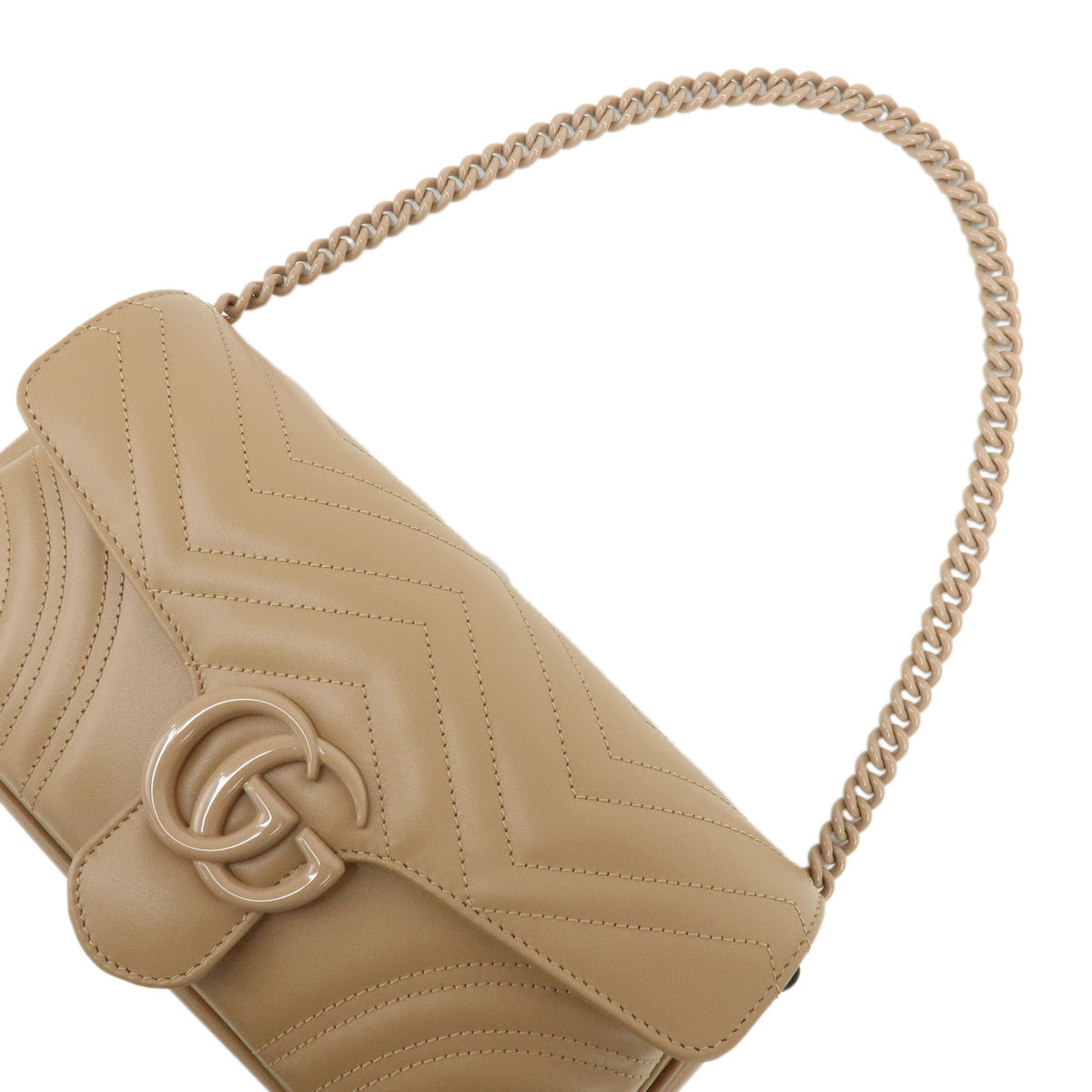 GUCCI GG Marmont Leather Chain Shoulder Bag Beige 826098