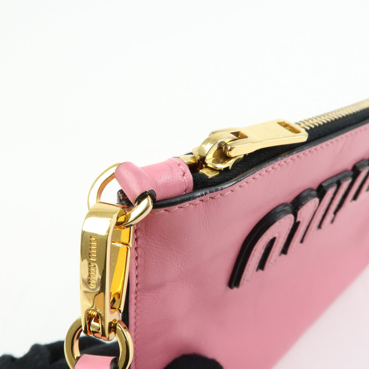 MIU MIU Logo Soft Calf Leather Clutch Bag Flat Pouch Pink 5N1890