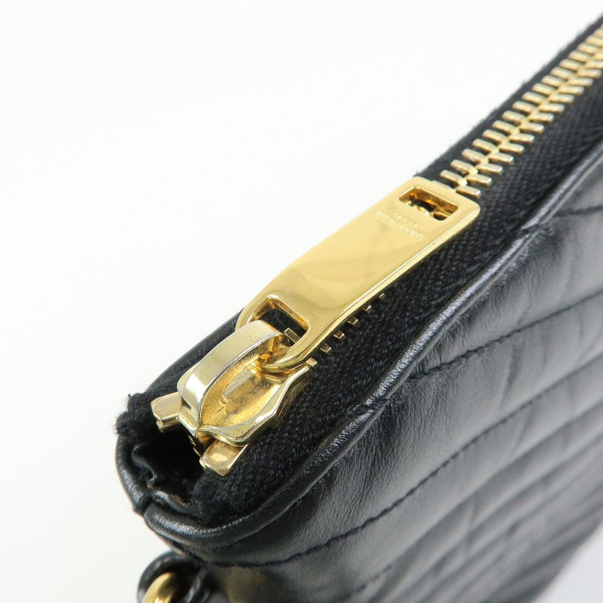 SAINT LAURENT PARIS V Stitch Leather Clutch Bag Flat Pouch Black