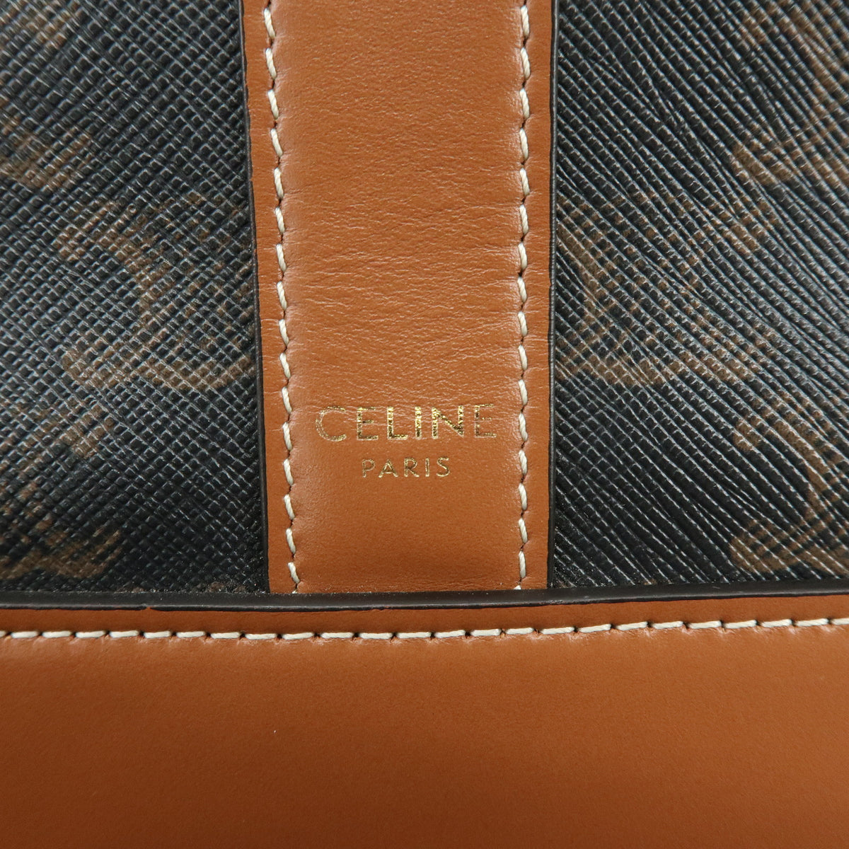 CELINE Triomphe Medium Bucket PVC Canvas Leather Shoulder Bag Tan Brown