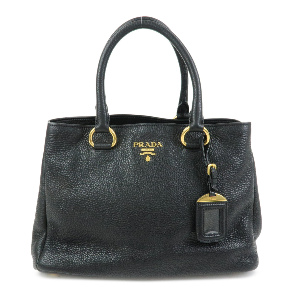 PRADA Logo Leather 2Way Bag Hand Bag Black