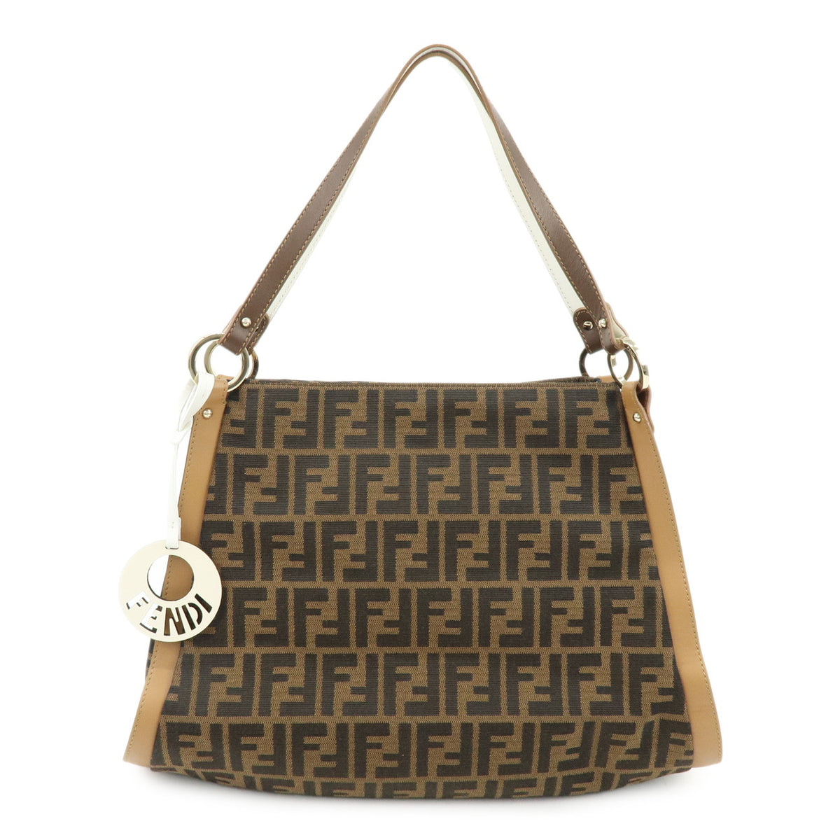 FENDI Zucca Jacquard Canvas Leather Shoulder Bag Brown Black 8BR652