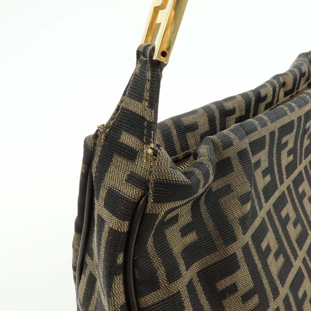 FENDI Zucca Jacquard Canvas Leather Shoulder Bag Hand Bag Brown
