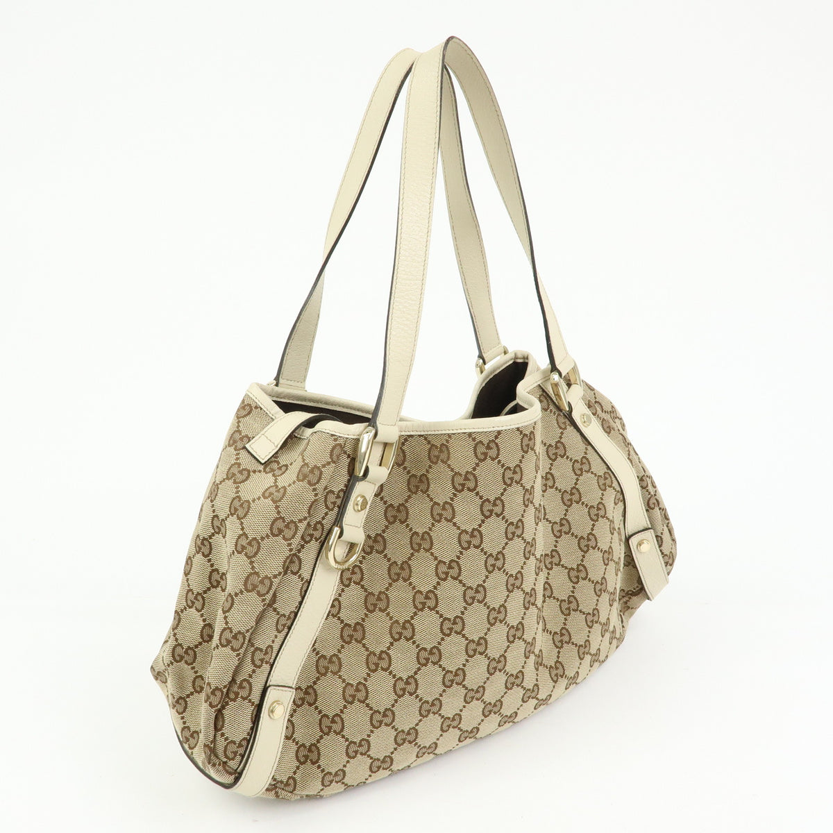 GUCCI Abbey GG Canvas Leather Tote Bag Hand Bag Beige Ivory 130736