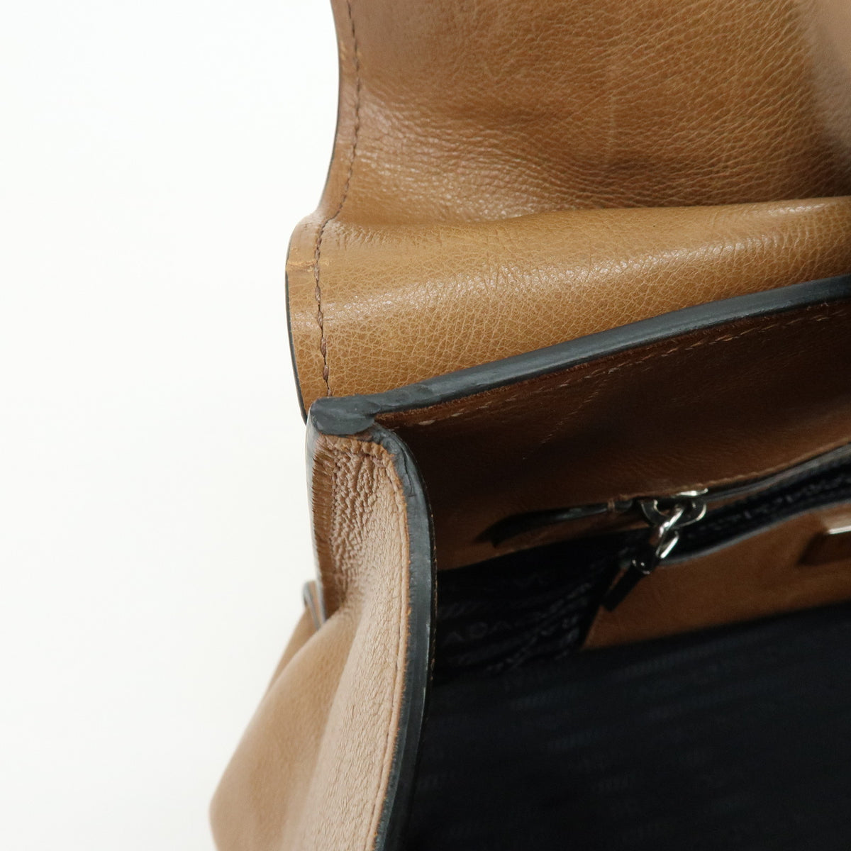 PRADA Triangle Logo Leather 2Way Bag Hand Bag Shoulder Bag Brown BN2661