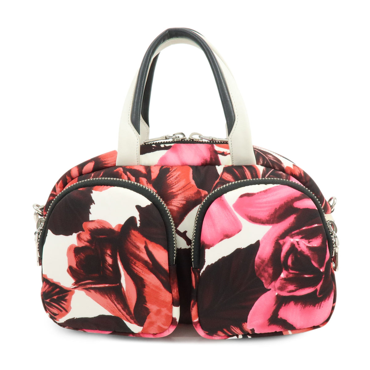 PRADA Triangle Logo Nylon Leather 2Way Bag Hand Bag White Pink 1BB062