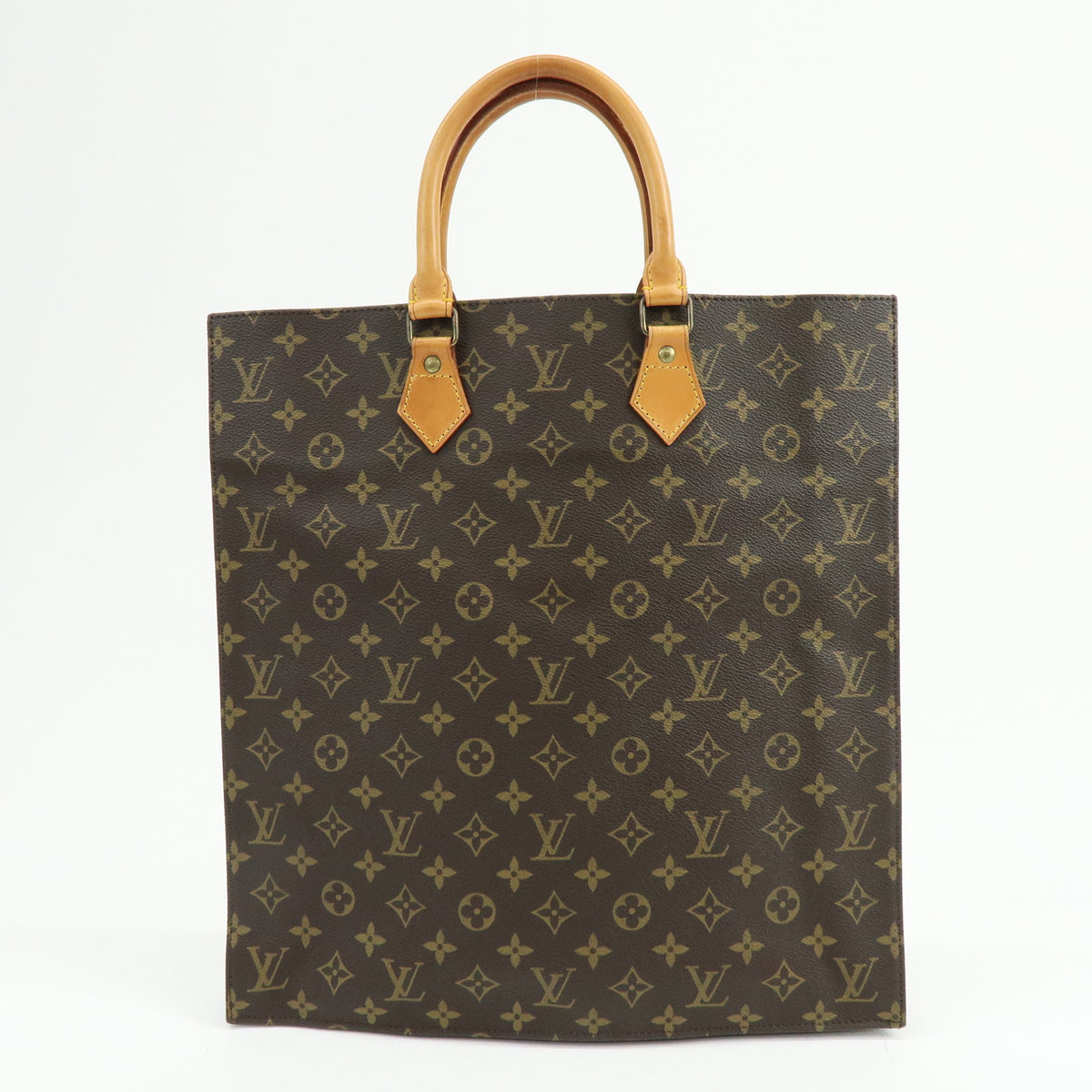 Louis Vuitton Monogram Sac Plat Leather Tote Bag Hand Bag Brown M51140