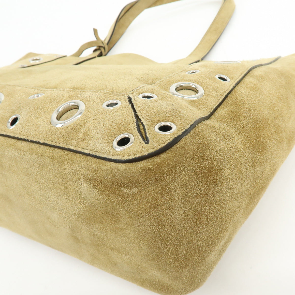 VALENTINO Suede Nellcote Tote Bag Shoulder Bag Beige Silver