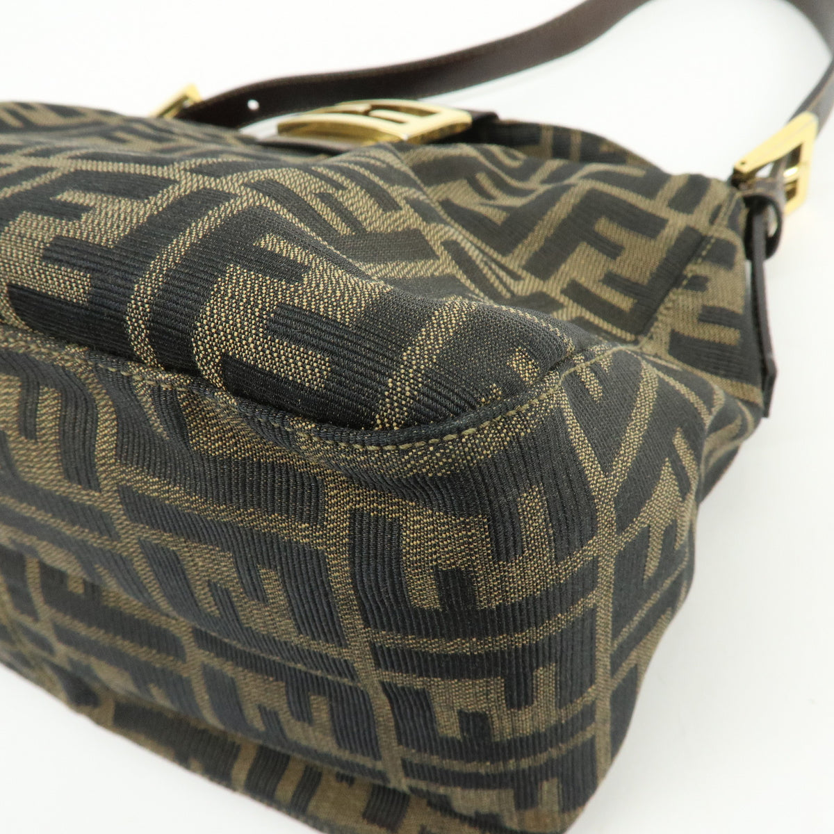 FENDI Zucca Jaquard Canvas Leather Shoulder Bag Hand Bag Brown