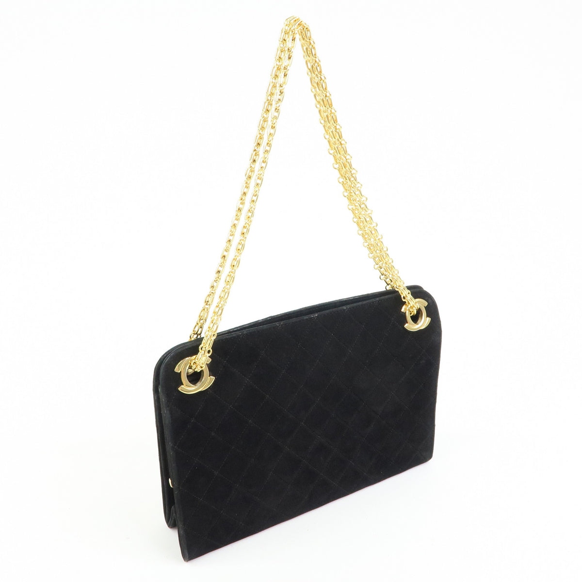 CHANEL Matelasse Suede Leather Chain Shoulder Bag Black