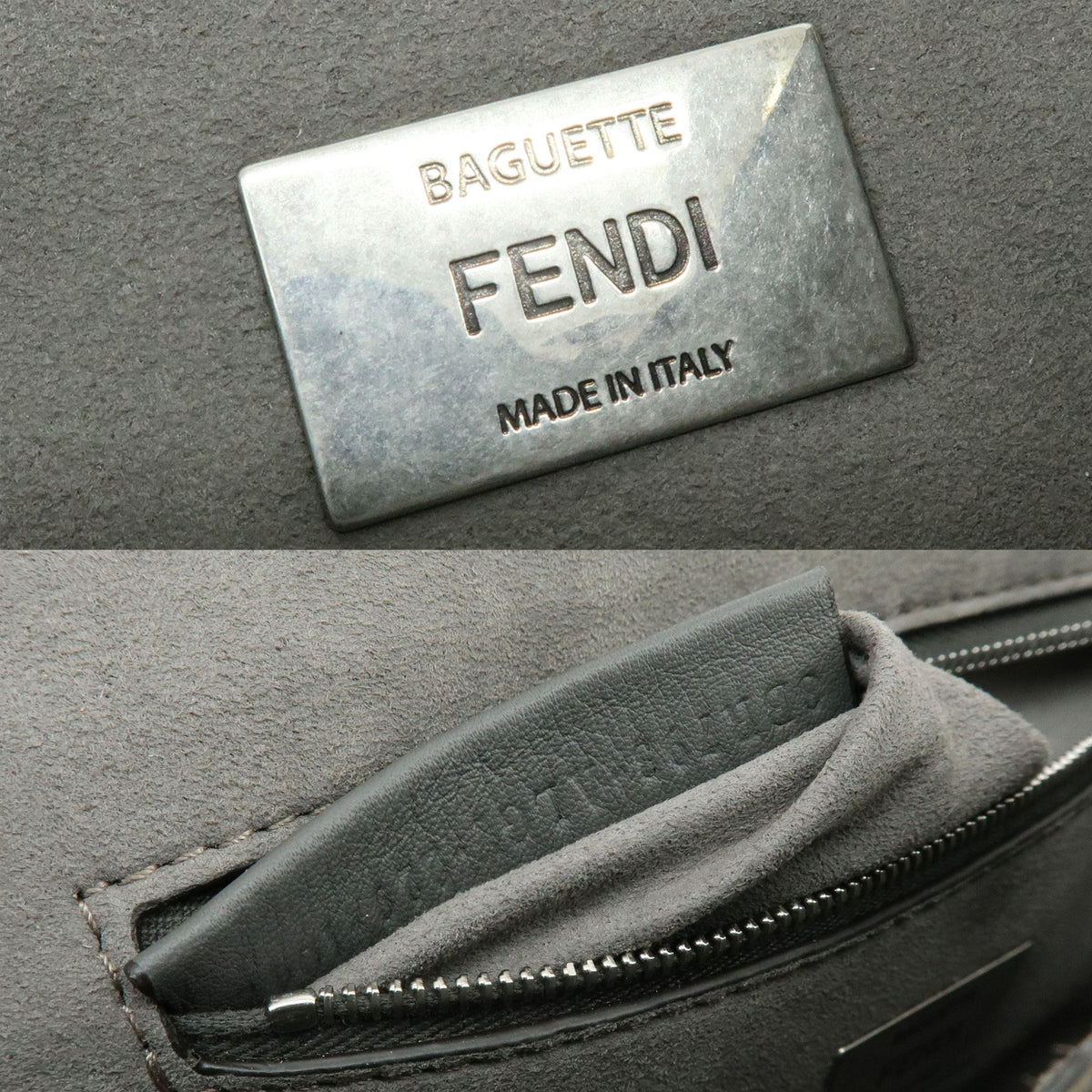 FENDI Zucca Baguette Chain Midi Viscose Shoulder Bag Gray 8BR793