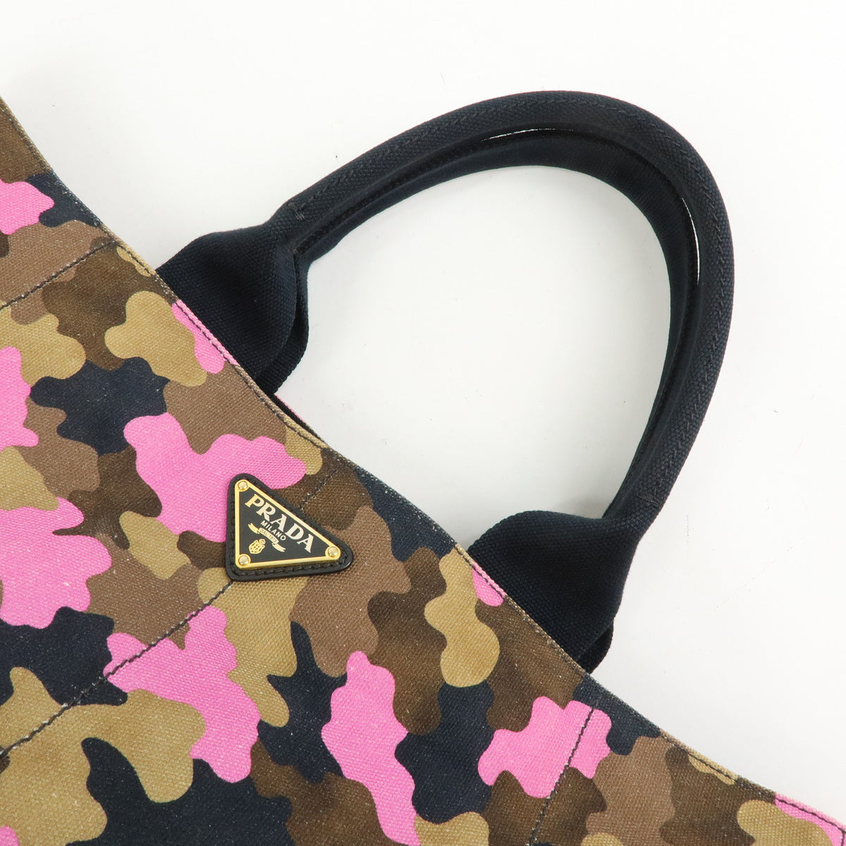 PRADA Triangle Logo Canapa Canvas Tote Bag Camouflage Khaki PInk BN2020