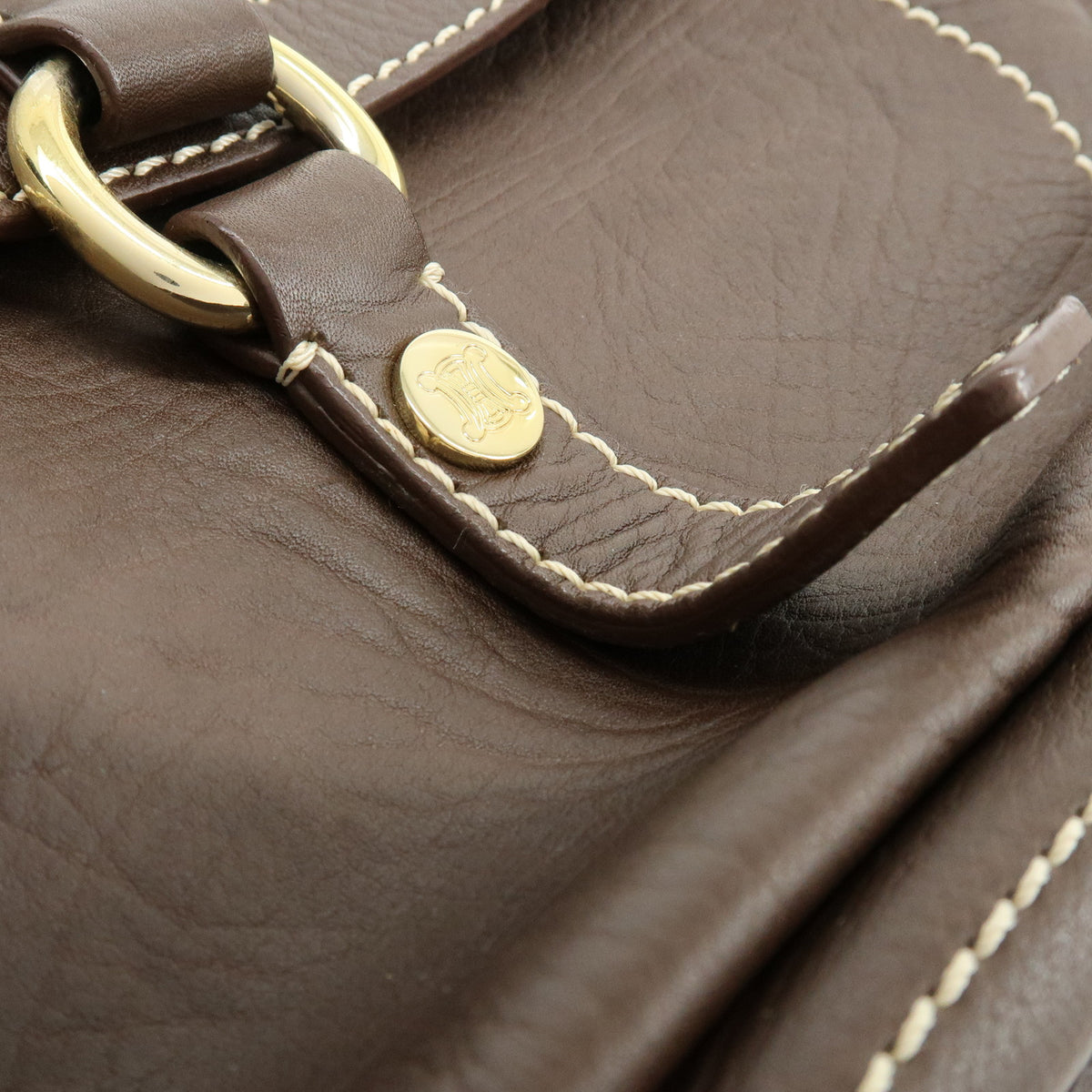 CELINE Triomphe Boogie Bag Leather Hand Bag Tote Bag Brown Ivory