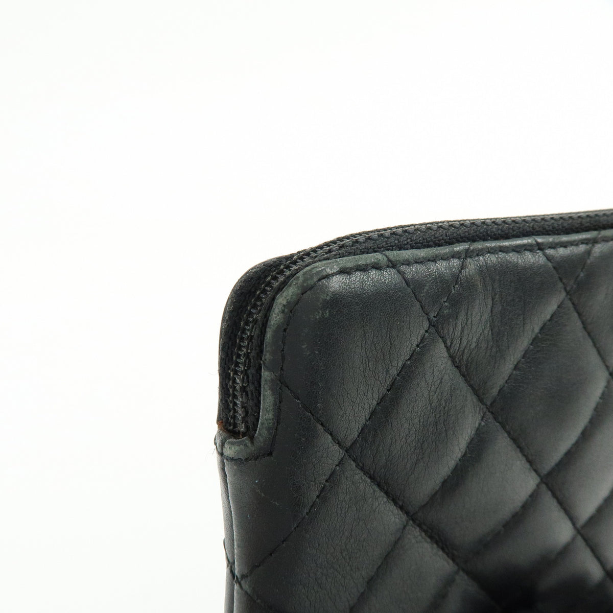 CHANEL Cambon Line COCO Mark Calf Skin Cosmetic Pouch Black White