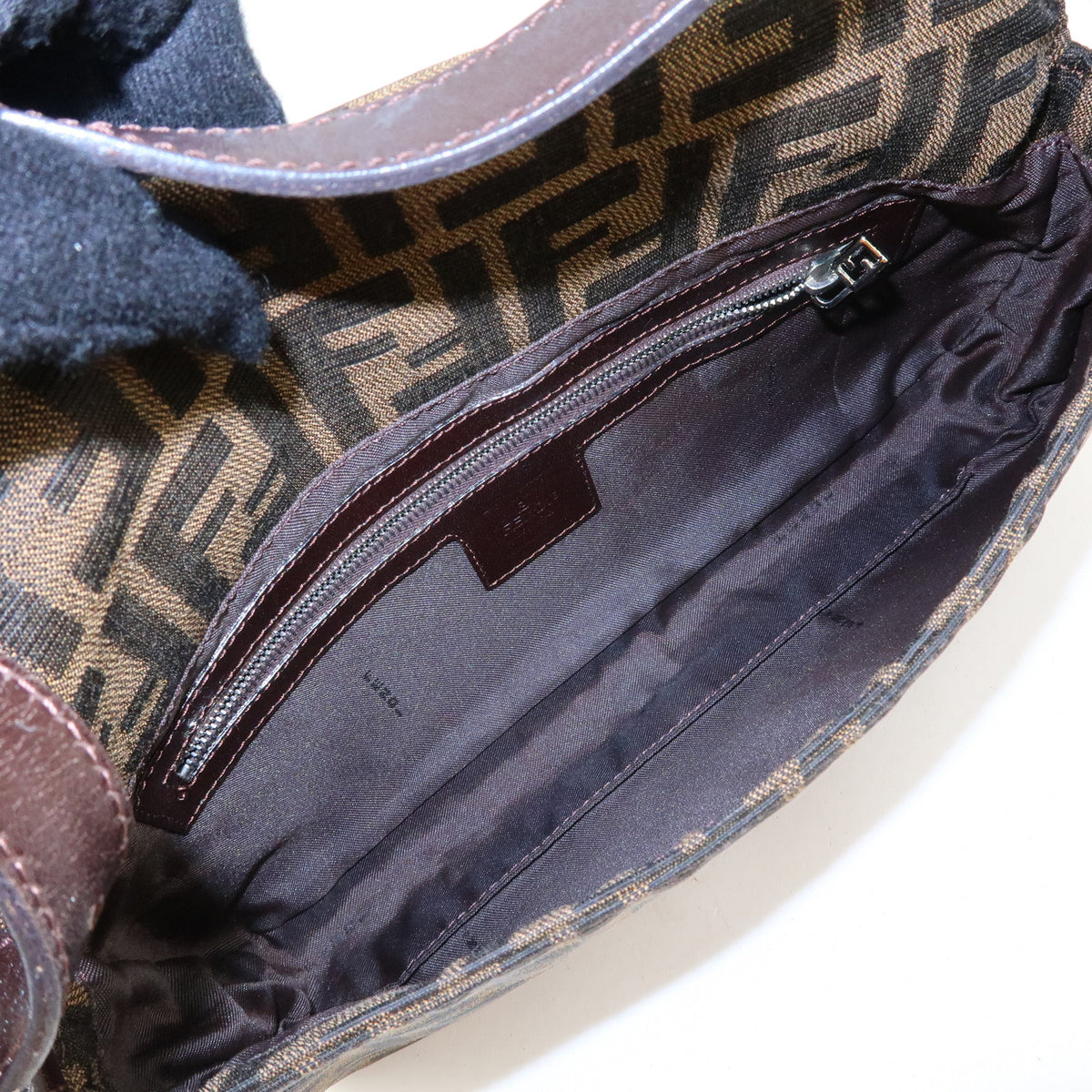 FENDI Zucca Mamma Baguette Jacquard Canvas Leather Shoulder Bag 26424