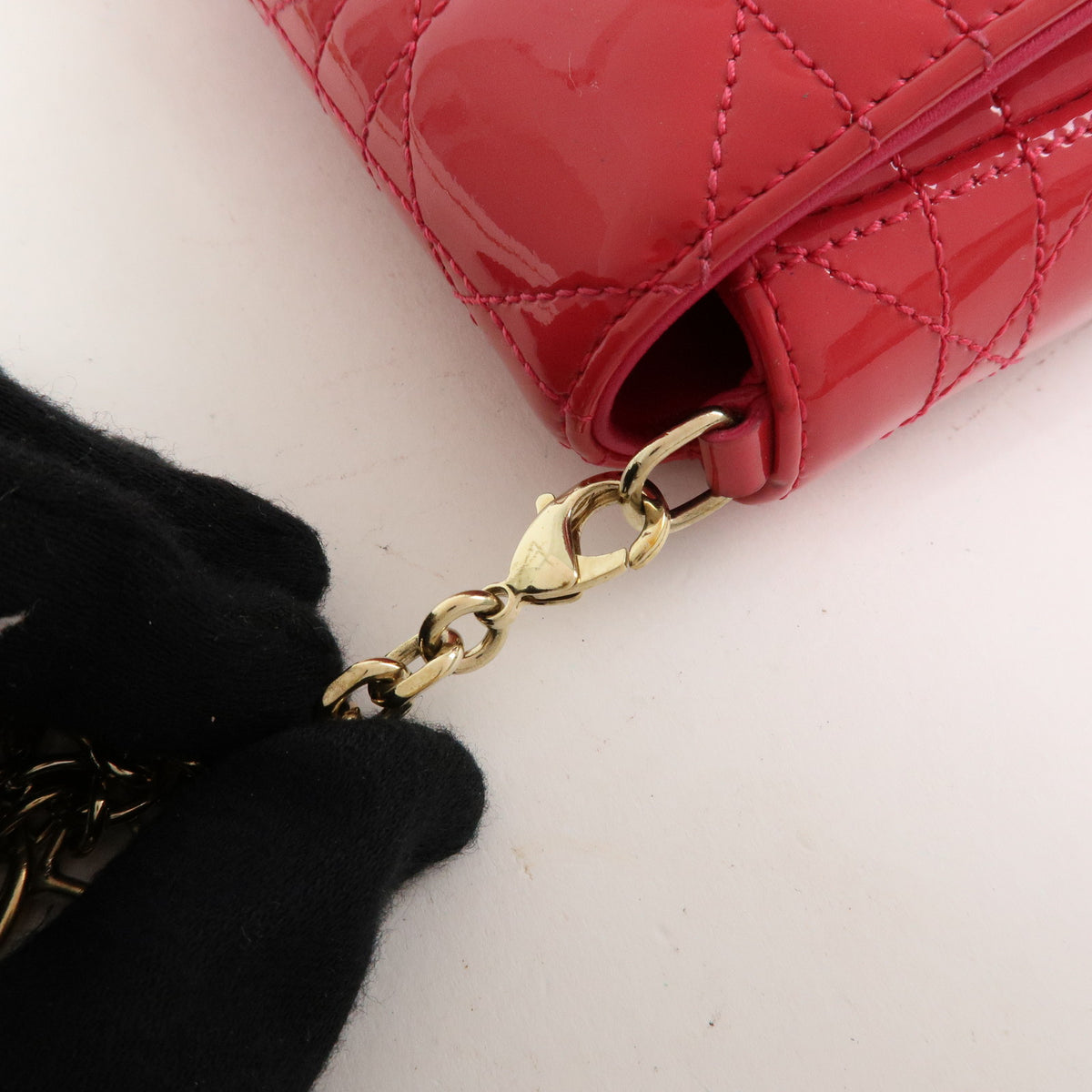Christian Dior New Lock Cannage Patent Leather Chain Shoulder Bag Pink