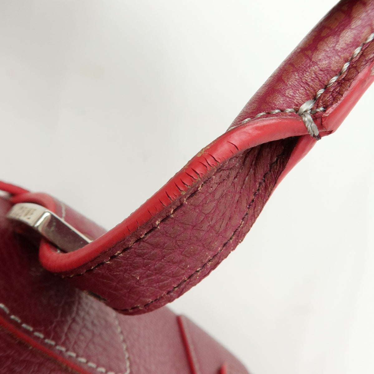 LOEWE Senda Leather Boston Bag Hand Bag Buckle Design Bordeaux