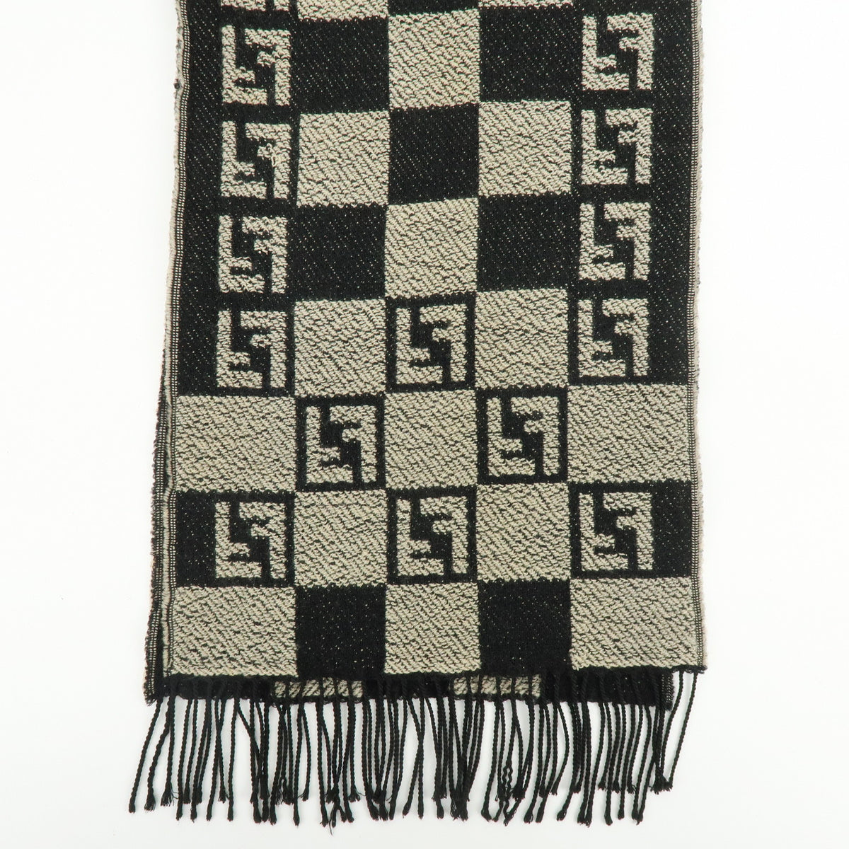 FENDI Zucca FF Logo Acrylic Wool Scarf Shawl Beige Black