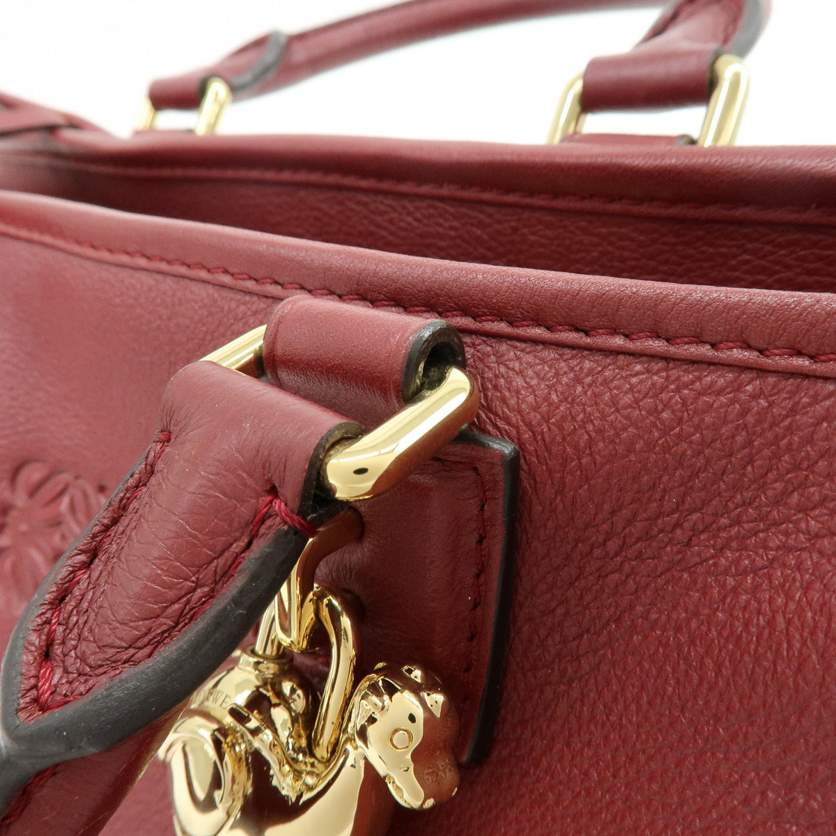 LOEWE Anagram Amazona 28 Leather Hand Bag Boston Bag Wine Red