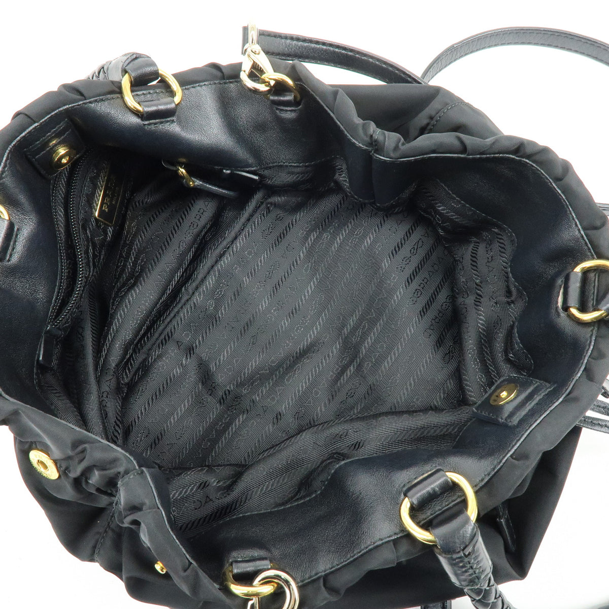 PRADA Nylon Leather 2Way Bag Hand Bag Shoulder Bag Black BN1930