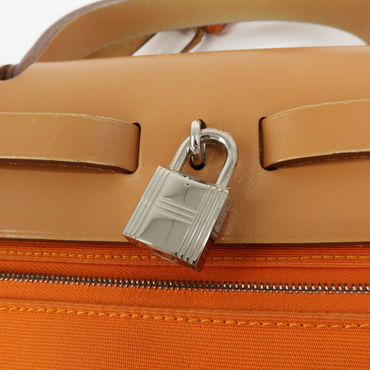 HERMES Herline Toile Officier Leather 2Way Hand Shoulder Bag □T Stamped