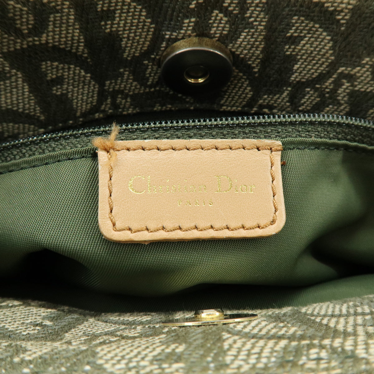 Christian Dior Trotter Jacquard Canvas Leather Hand Bag Tote Bag Green