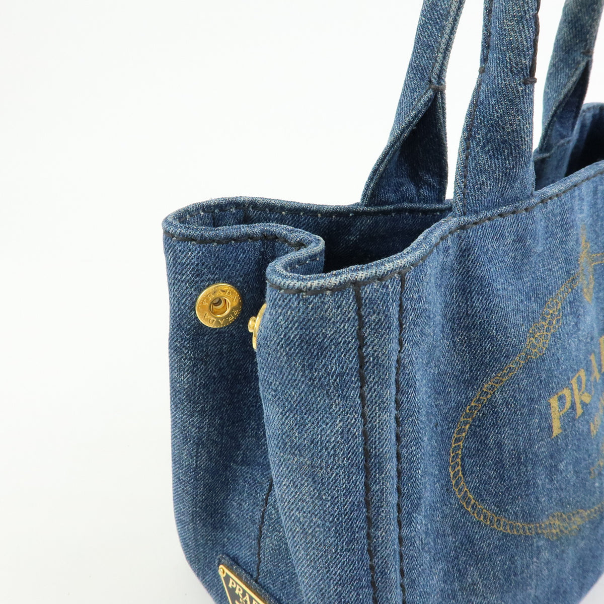 PRADA Triangle Logo Canapa Mini Denim 2Way Bag Hand Bag Blue 1BG439