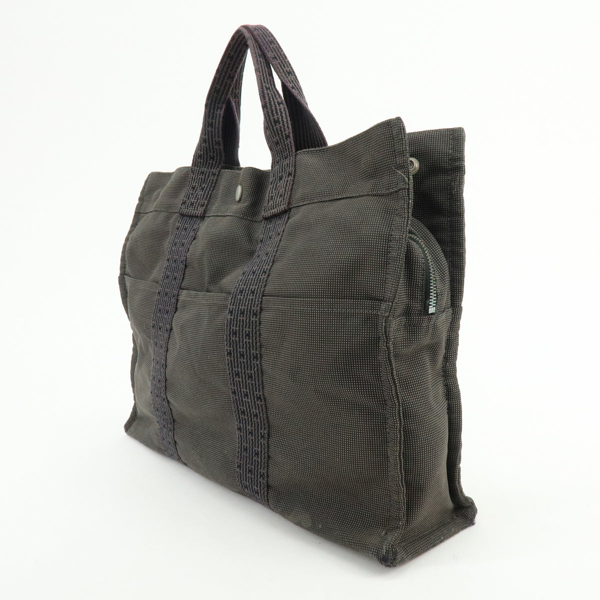HERMES Her Line MM Canvas Hand Bag Tote Bag Gray Black